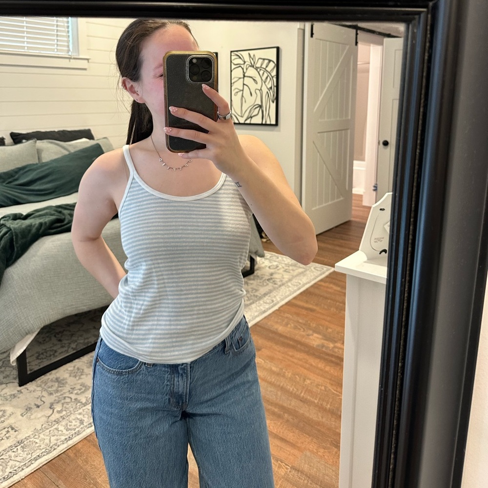 John Galt/Brandy Melville Blue & White Striped Linen Tank Top